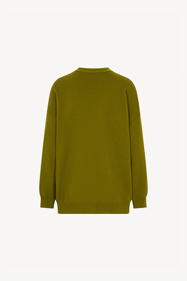 Olive Green Pure Cashmere V-neck Cardigan