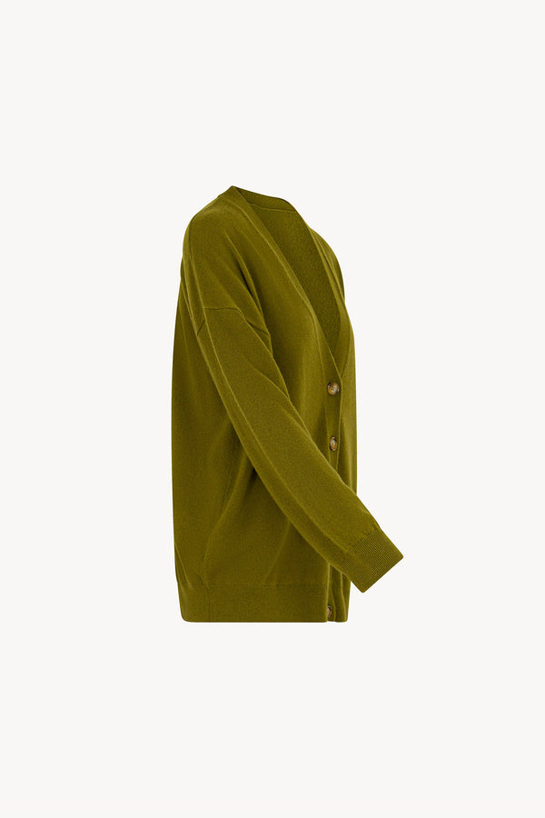 Olive Green Pure Cashmere V-neck Cardigan