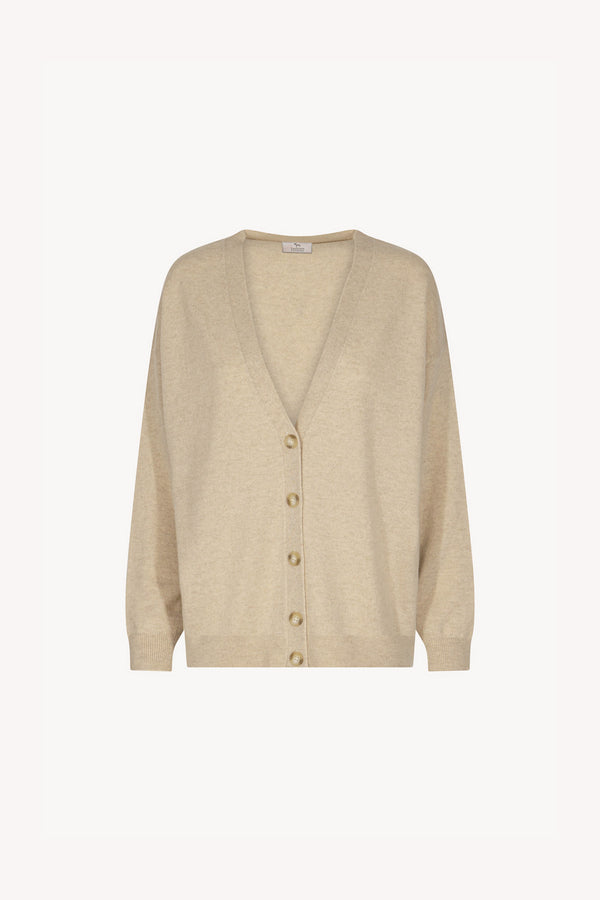Cardigan Scollo a V in Puro Cashmere Avena