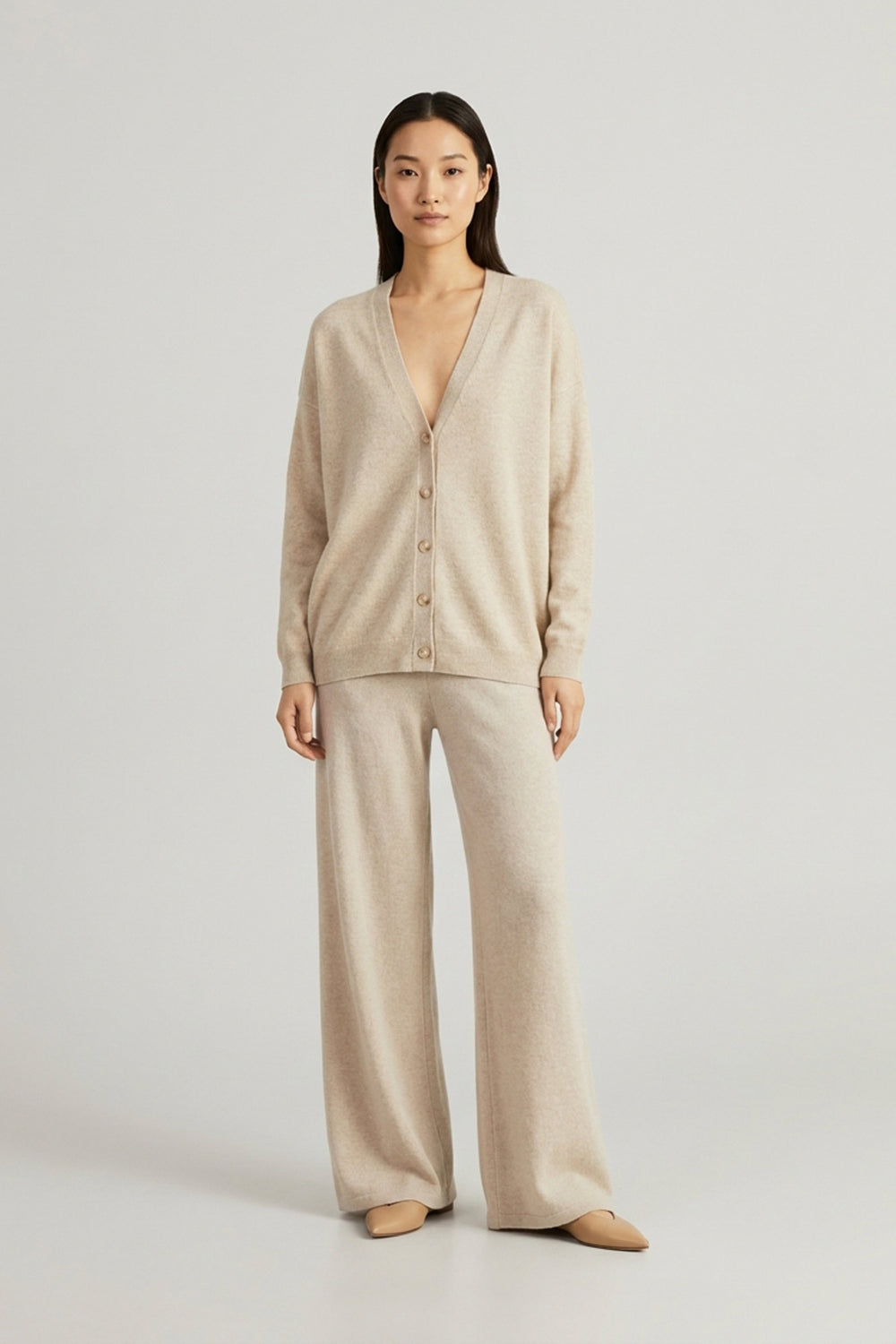 Cardigan Scollo a V in Puro Cashmere Avena