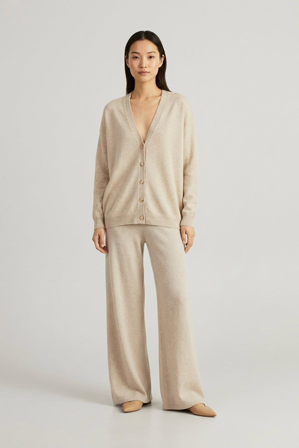Cardigan Scollo a V in Puro Cashmere Avena