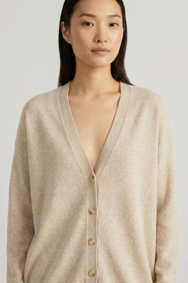 Cardigan Scollo a V in Puro Cashmere Avena