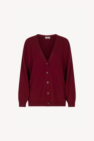 Dark Red Pure Cashmere V-neck Cardigan