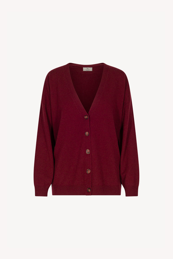 Dark Red Pure Cashmere V-neck Cardigan
