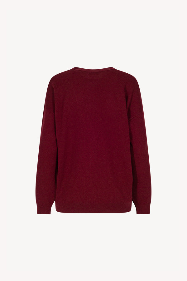 Dark Red Pure Cashmere V-neck Cardigan