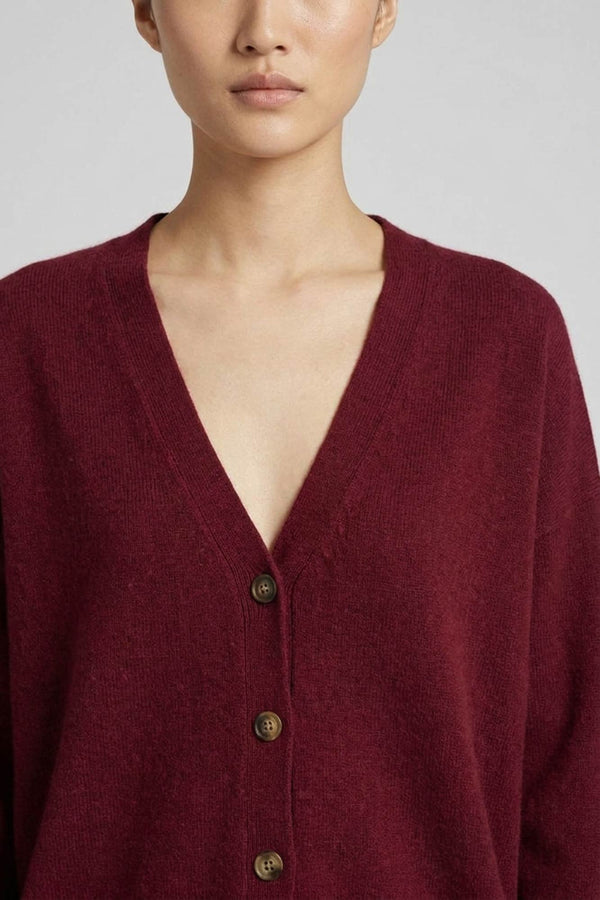 Dark Red Pure Cashmere V-neck Cardigan