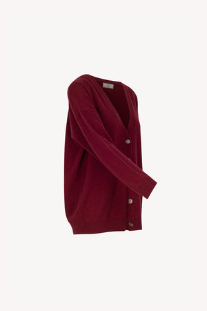 Dark Red Pure Cashmere V-neck Cardigan