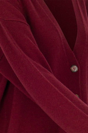 Dark Red Pure Cashmere V-neck Cardigan