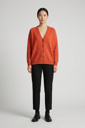Orange Pure Cashmere V-neck Cardigan