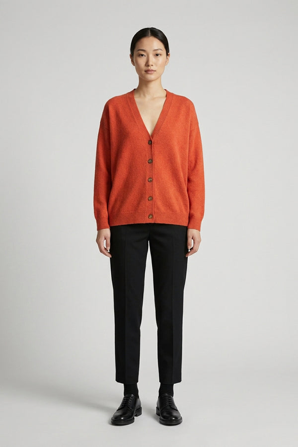 Orange Pure Cashmere V-neck Cardigan