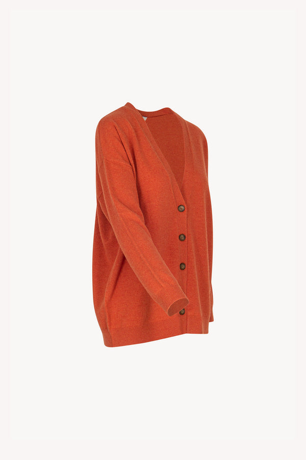 Orange Pure Cashmere V-neck Cardigan