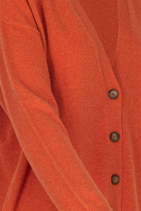 Orange Pure Cashmere V-neck Cardigan