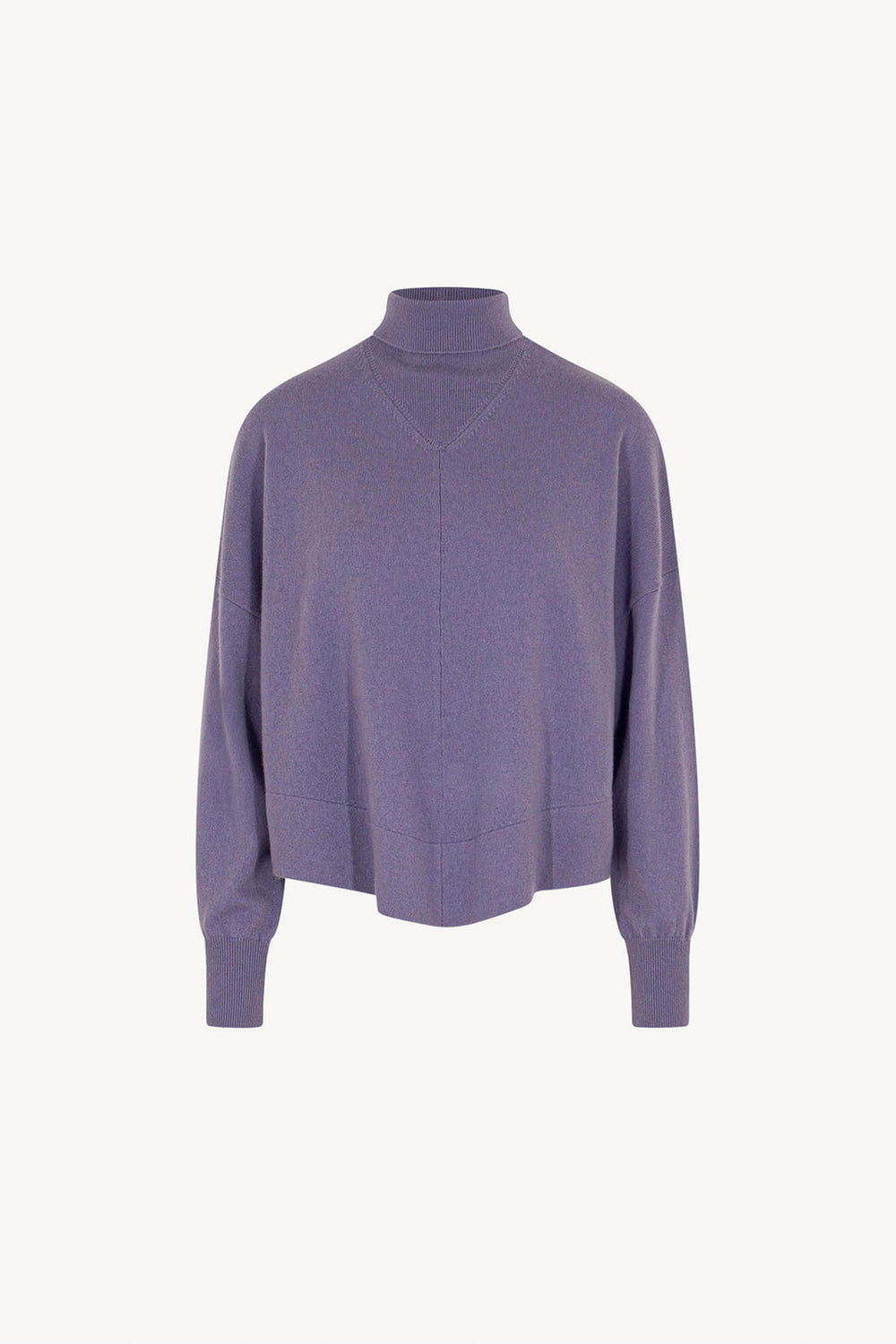 Mauve Pure Cashmere Flared Mock Neck