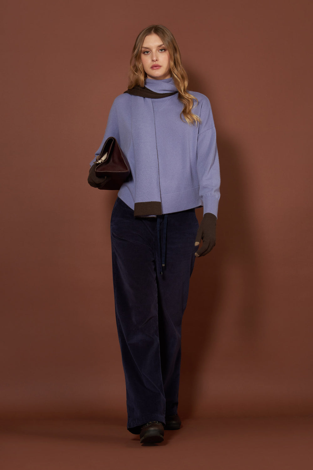 Mauve Pure Cashmere Flared Mock Neck