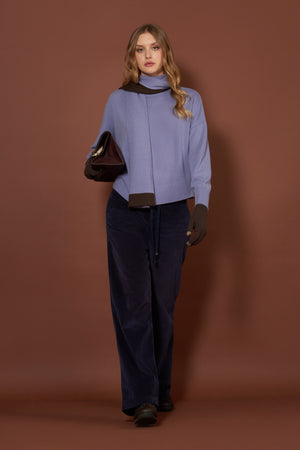 Mauve Pure Cashmere Flared Mock Neck