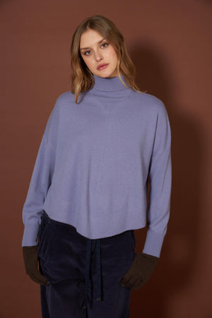Mauve Pure Cashmere Flared Mock Neck