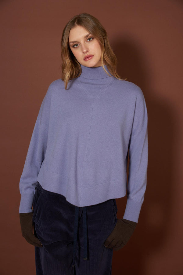 Mauve Pure Cashmere Flared Mock Neck
