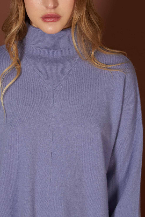 Mauve Pure Cashmere Flared Mock Neck