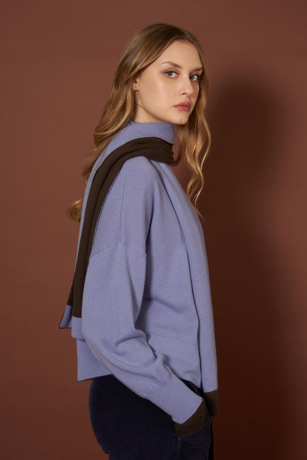 Mauve Pure Cashmere Flared Mock Neck