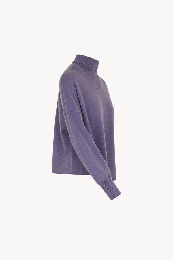 Mauve Pure Cashmere Flared Mock Neck