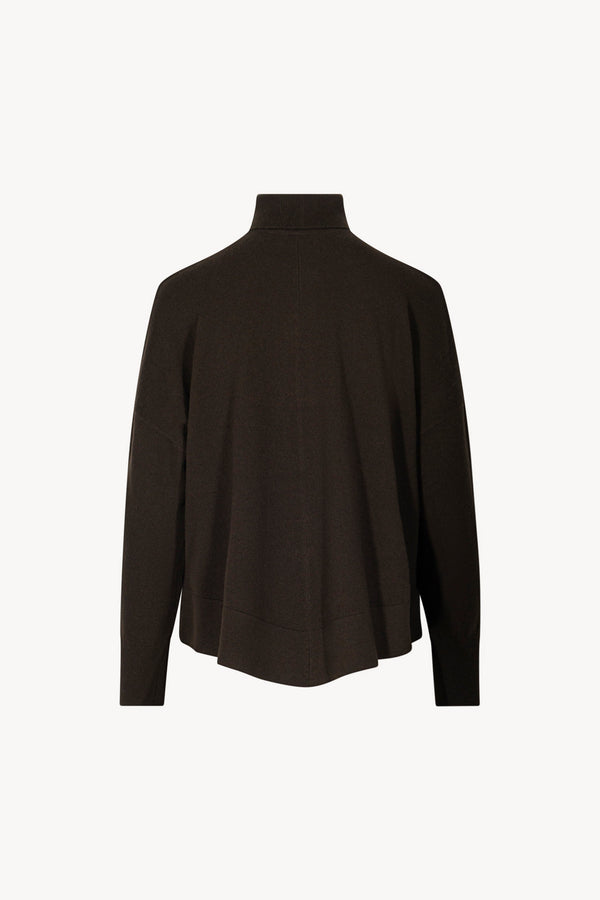 Mocha Pure Cashmere Flared Mock Neck