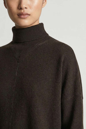 Mocha Pure Cashmere Flared Mock Neck