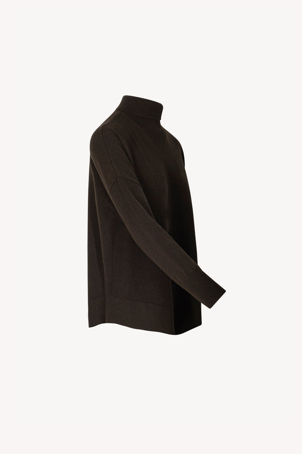 Mocha Pure Cashmere Flared Mock Neck