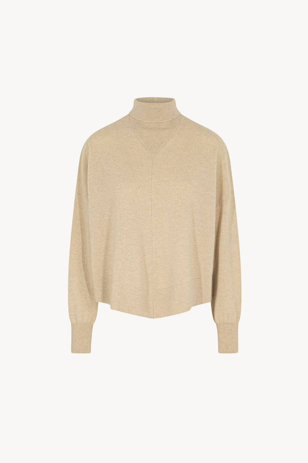 Beige Pure Cashmere Flared Mock Neck