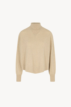 Beige Pure Cashmere Flared Mock Neck