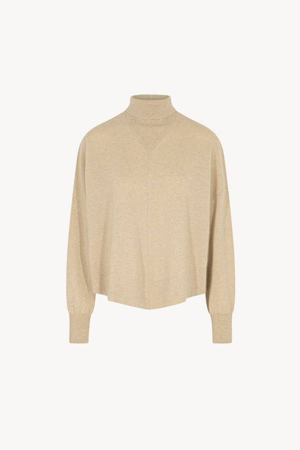 Beige Pure Cashmere Flared Mock Neck