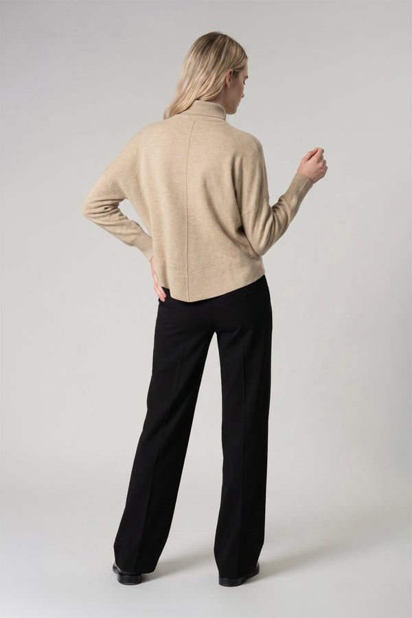 Beige Pure Cashmere Flared Mock Neck