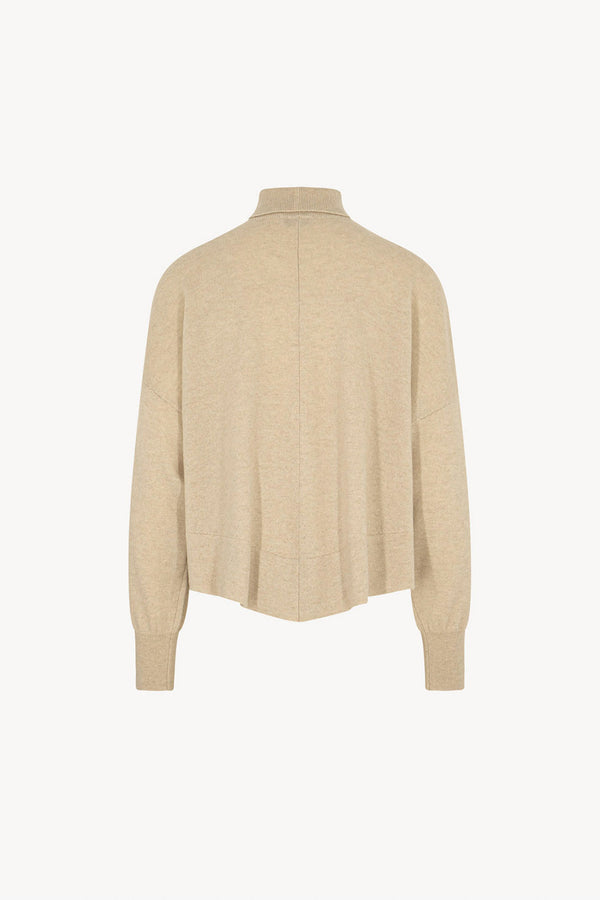 Beige Pure Cashmere Flared Mock Neck