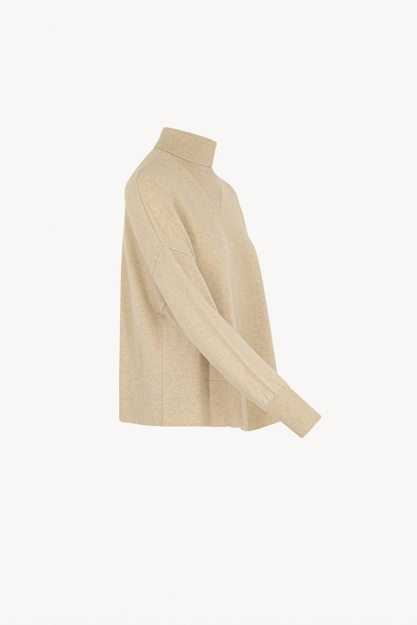 Beige Pure Cashmere Flared Mock Neck