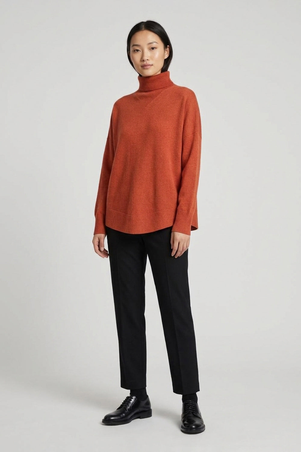 Orange Pure Cashmere Flared Mock Neck