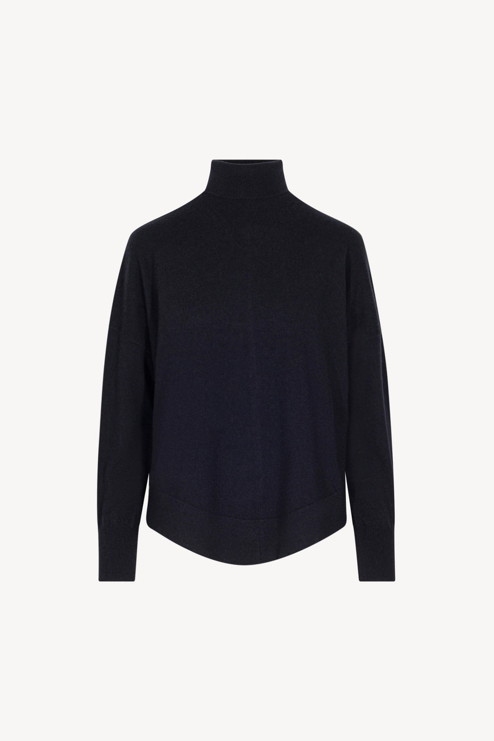 Midnight Blue Pure Cashmere Flared Mock Neck