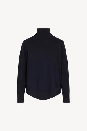 Midnight Blue Pure Cashmere Flared Mock Neck