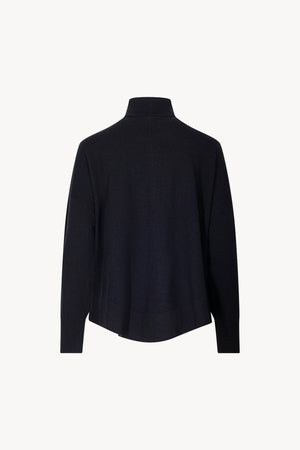 Midnight Blue Pure Cashmere Flared Mock Neck