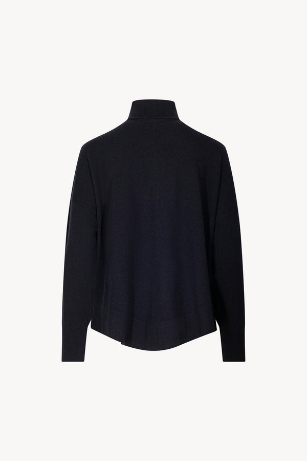 Midnight Blue Pure Cashmere Flared Mock Neck