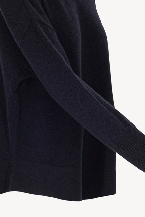 Midnight Blue Pure Cashmere Flared Mock Neck