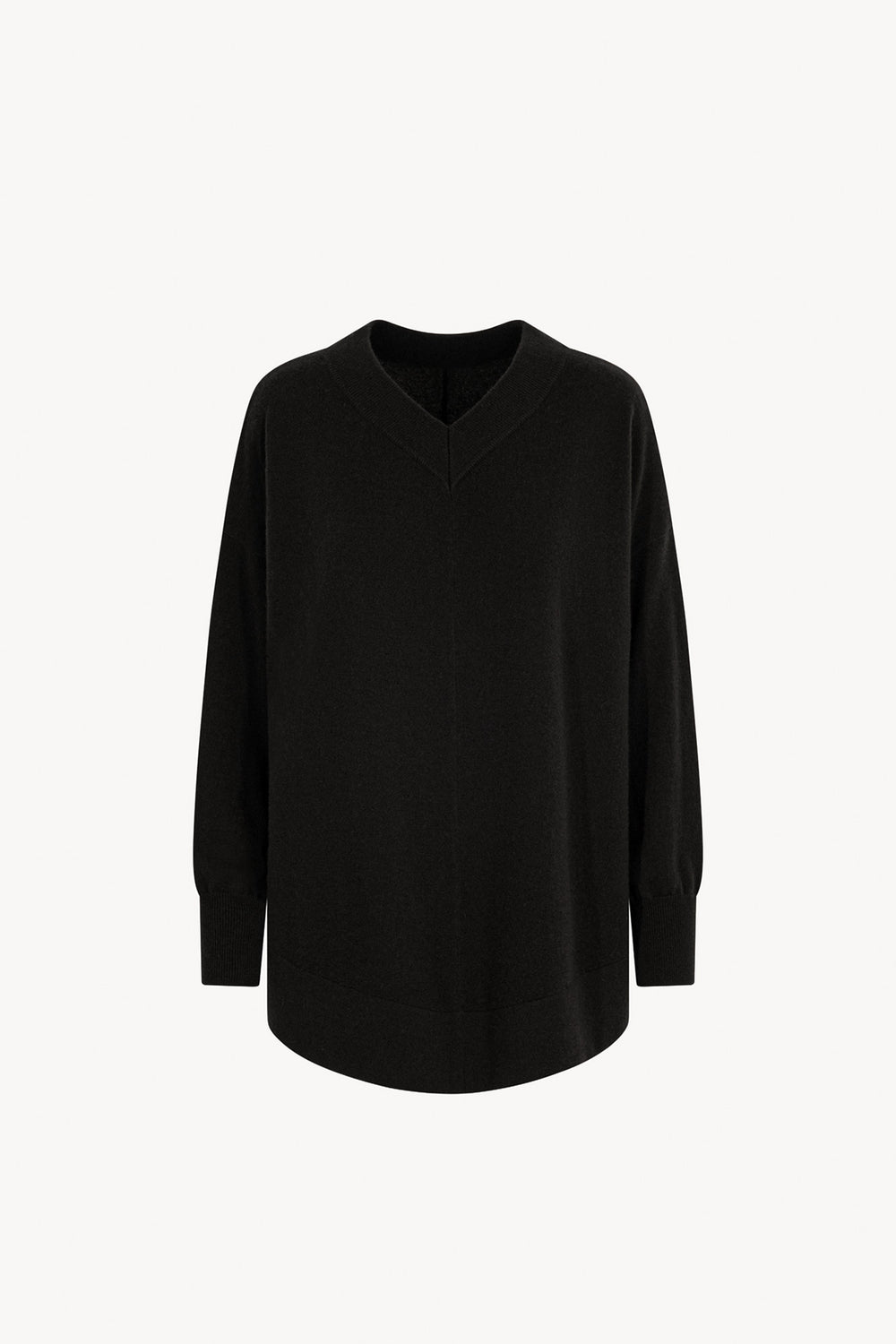 Maglia Scollo a V Svasata in Puro Cashmere Nero