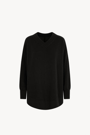Maglia Scollo a V Svasata in Puro Cashmere Nero