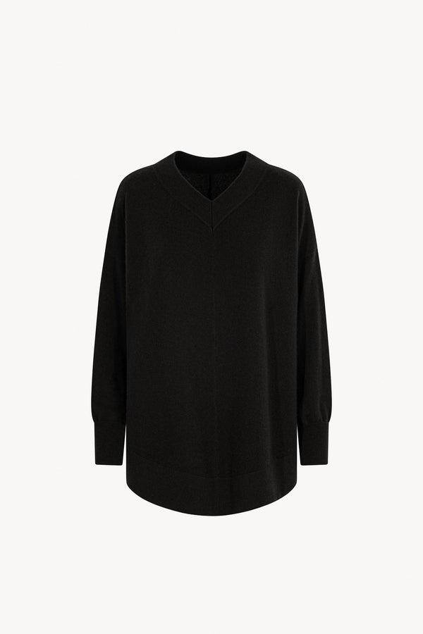 Maglia Scollo a V Svasata in Puro Cashmere Nero