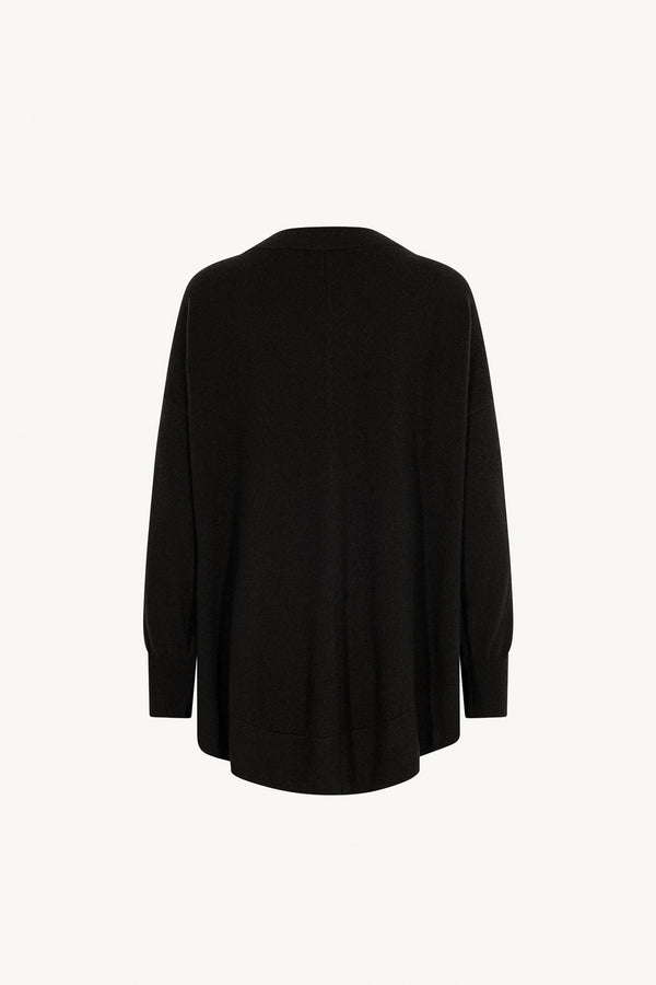 Maglia Scollo a V Svasata in Puro Cashmere Nero