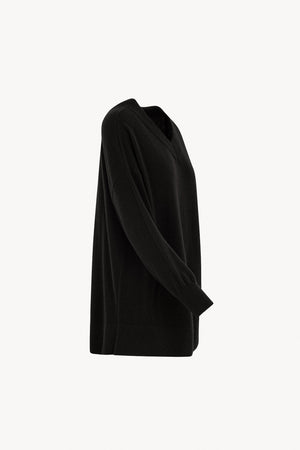 Maglia Scollo a V Svasata in Puro Cashmere Nero