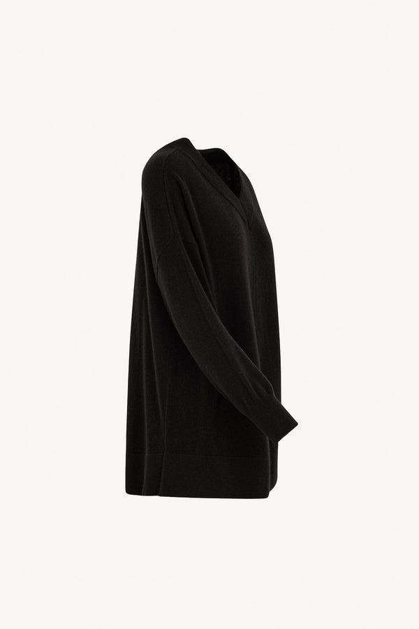 Maglia Scollo a V Svasata in Puro Cashmere Nero