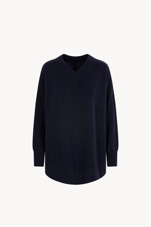 Maglia Scollo a V Svasata in Puro Cashmere Notte