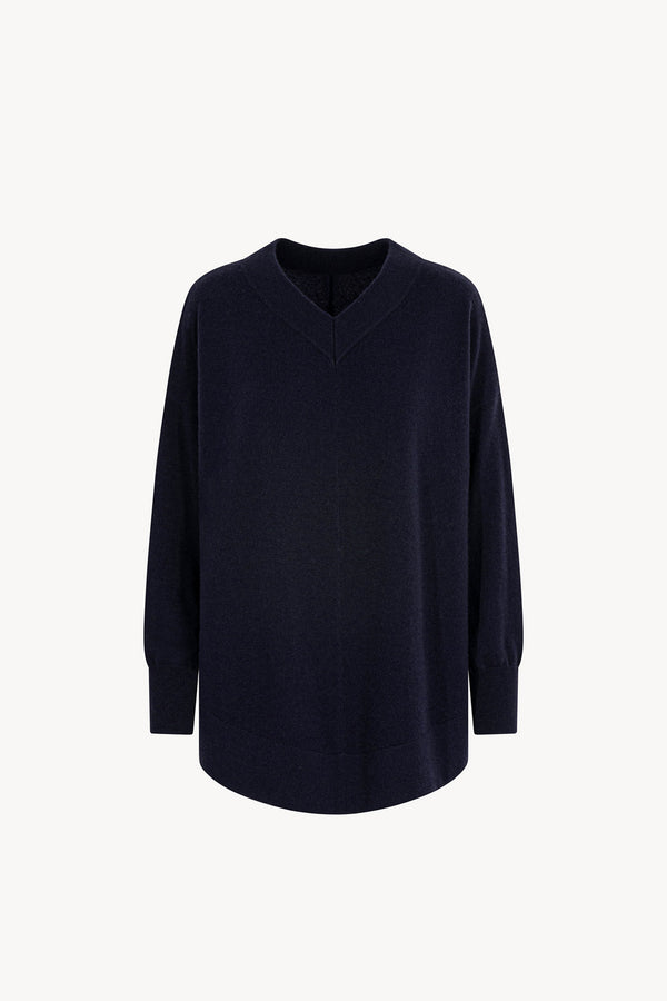 Maglia Scollo a V Svasata in Puro Cashmere Notte