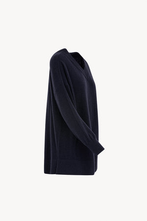Maglia Scollo a V Svasata in Puro Cashmere Notte