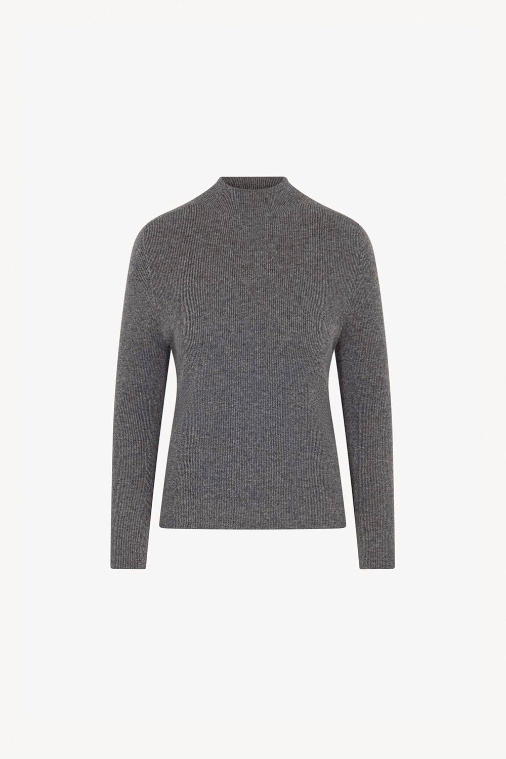 Medium Grey Pure Cashmere Ribbed Mock Neck