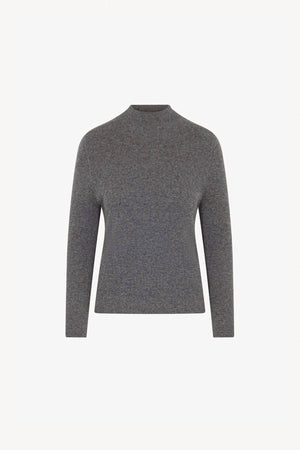 Medium Grey Pure Cashmere Ribbed Mock Neck